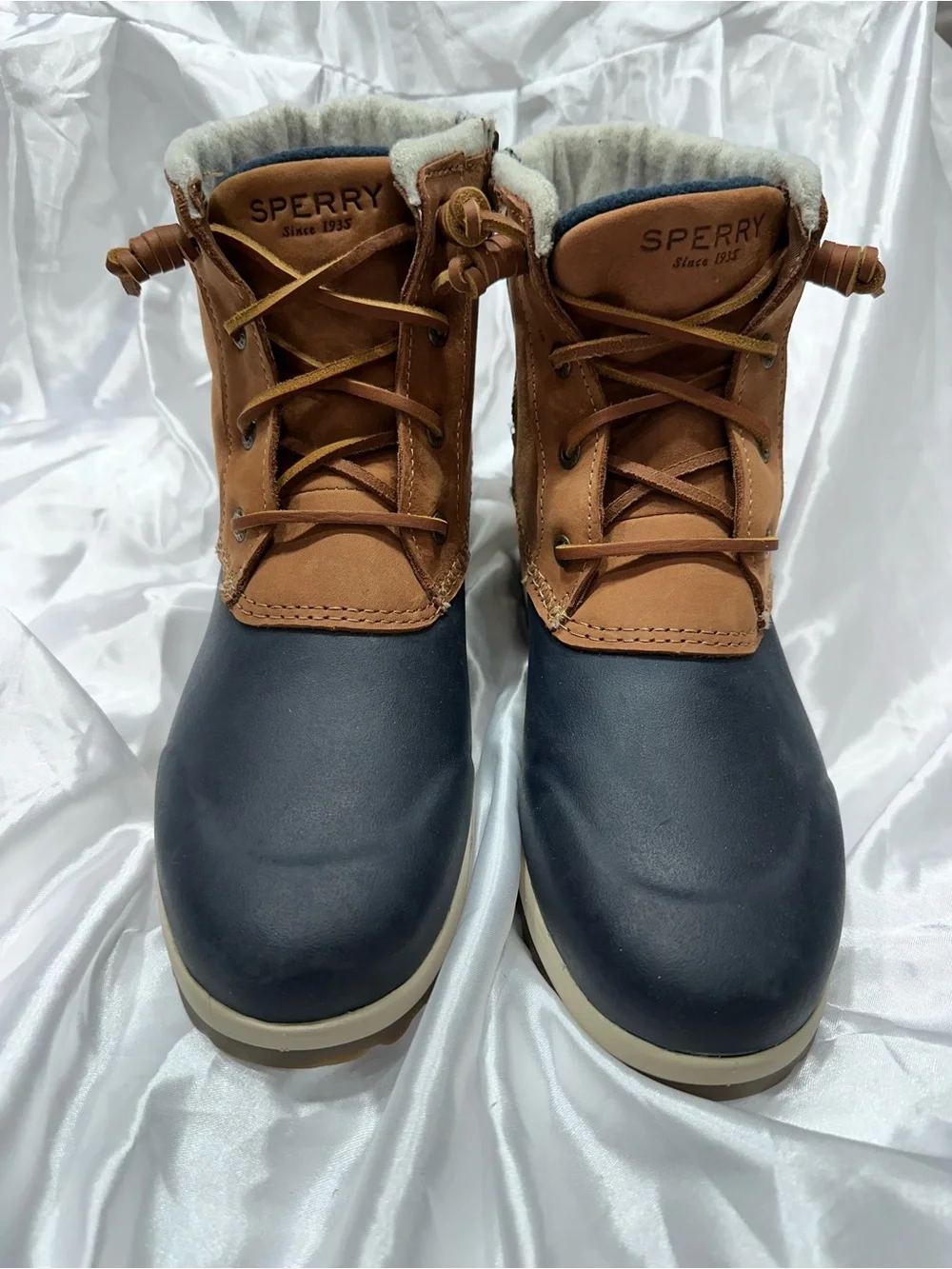 Sperry Maritime Repel Winter Tan/Navy Waterproof Lace-Up Boot Sz 7 NWOT